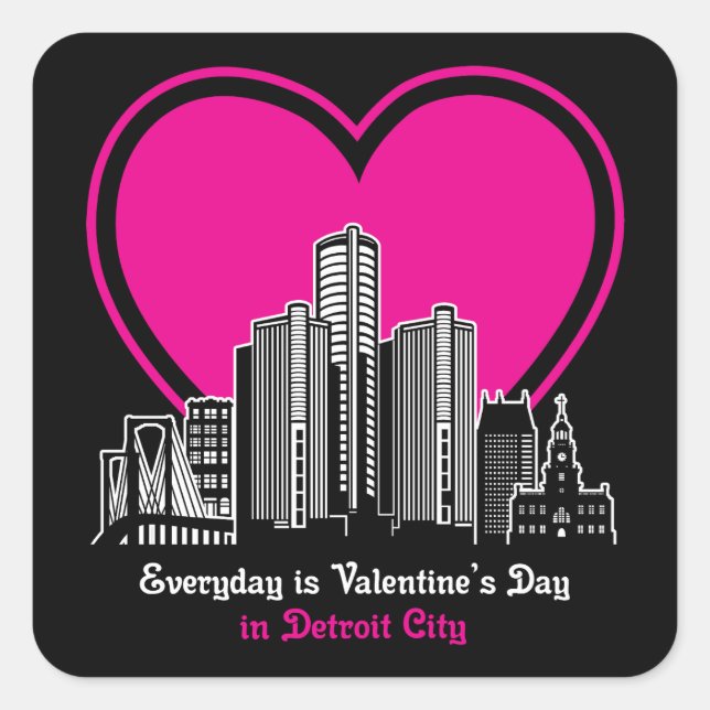 Valentinstag in Detroit Quadratischer Aufkleber (Vorderseite)