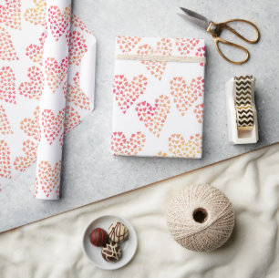 Valentinstag in rosa und orangefarbenen Herzstücke Geschenkpapier