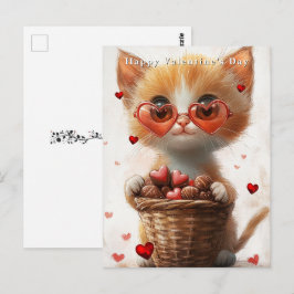 Valentinstag Ingwerkatze Korb Herzen Postkarte