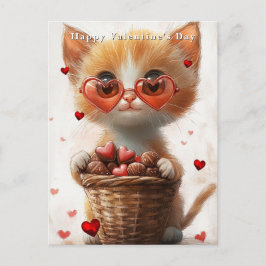 Valentinstag Ingwerkatze Korb Herzen  Postkarte
