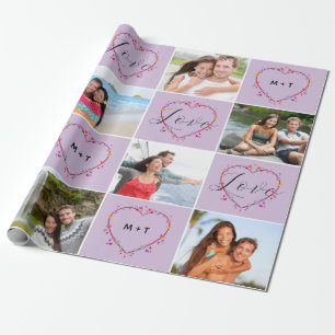 Valentinstag-Initialen Liebes-Fotocollage Geschenkpapier