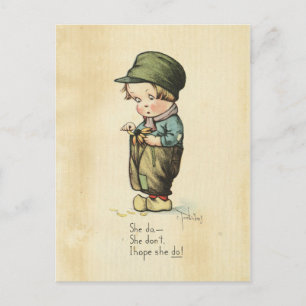 Valentinstag Junge Vintage Illustration Süß Alt Feiertagspostkarte