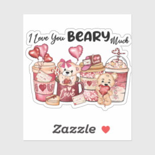Valentinstag-Kaffeeteddybärherzen Aufkleber