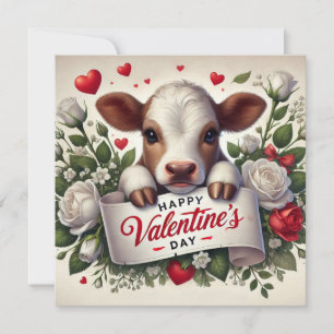 Valentinstag-Kalb mit Blumenarrangement  Feiertagskarte