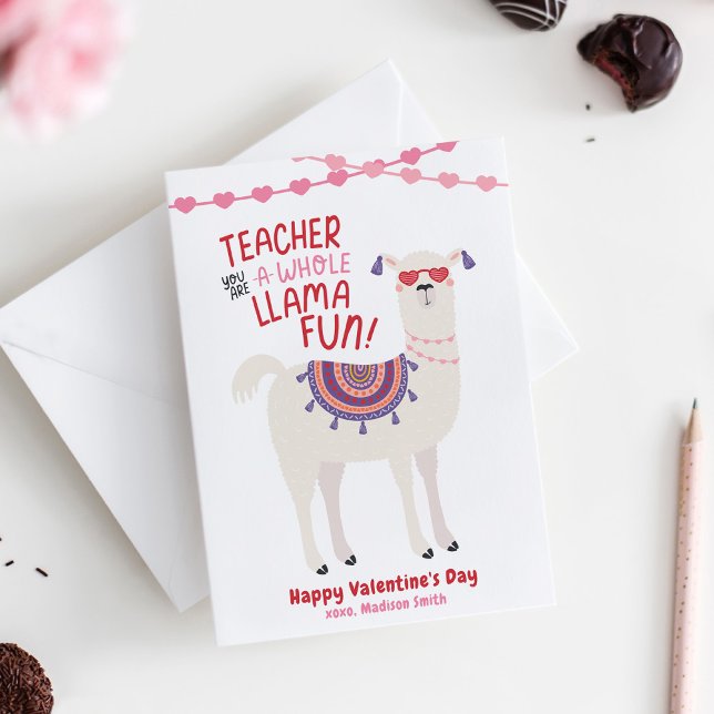 Valentinstag-Karte des niedlichen Lama-Lehrers Mitteilungskarte (Cute Llama Teacher Valentine's Day Card)