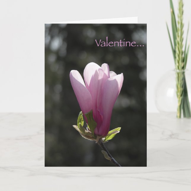 Valentinstag-Karte des rosa Magnolia Feiertagskarte (Vorderseite)