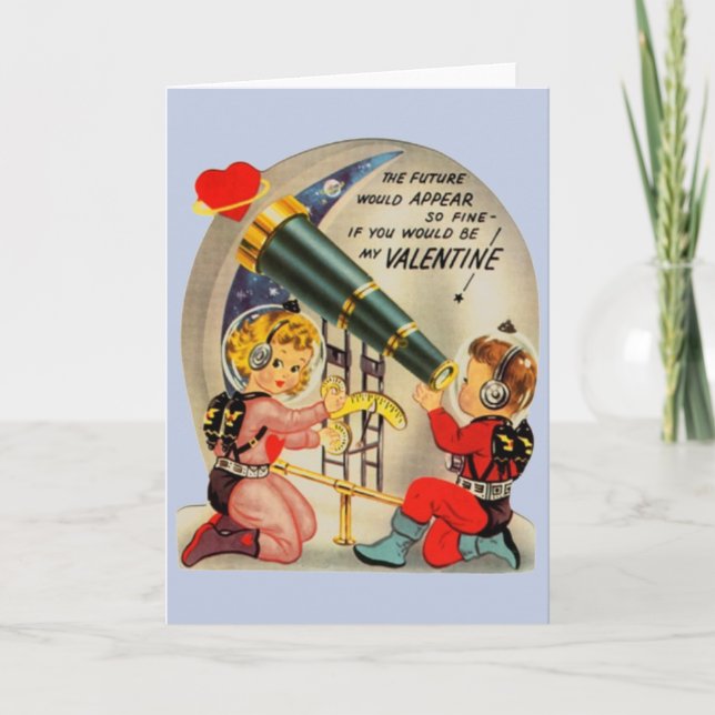 Valentinstag-Karte des Vintagen Astronauten Feiertagskarte (Vorderseite)