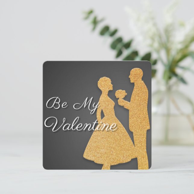 Valentinstag Karte Goldene Silhouette Design (Stehend Vorderseite)