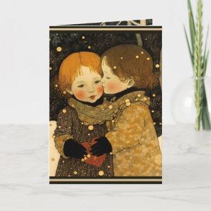 Valentinstag-Karte süß in der Waldjungen Mädchen Karte