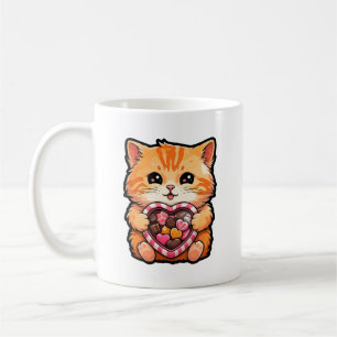 Valentinstag Katze: Niedliches Kitty mit Herz Kaffeetasse