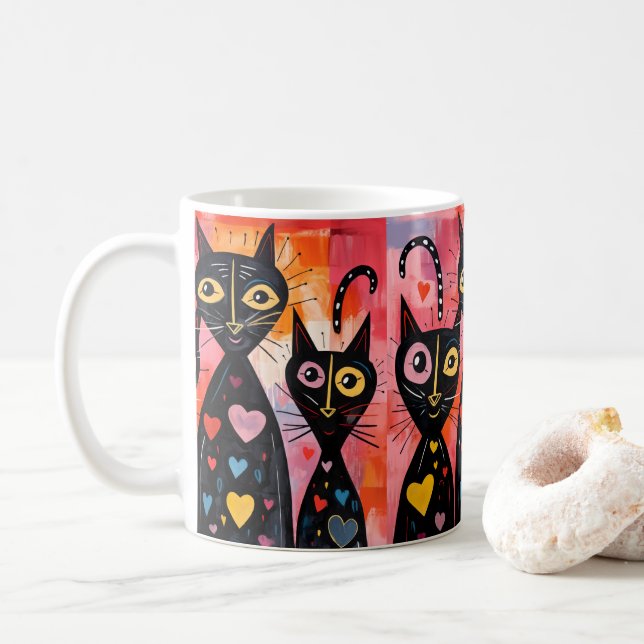 Valentinstag-Katze Rote Herzen Tassen (Mit Donut)
