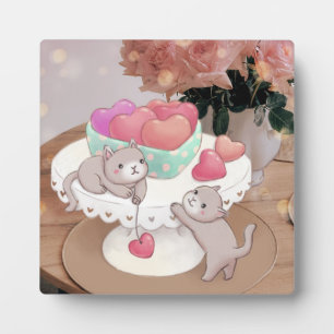 Valentinstag: Katzen, Herz-Cookies und Blume Fotoplatte