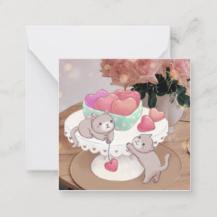 Valentinstag: Katzen, Herz Kekse & Blumen Mitteilungskarte