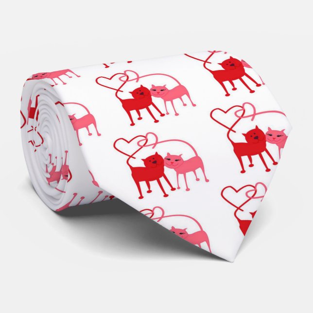 Valentinstag Katzen - Valentine Neck Tie Krawatte (Gerollt)