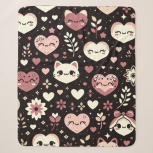 Valentinstag Kawaii Katzen Herzen Blumenmuster Sherpadecke