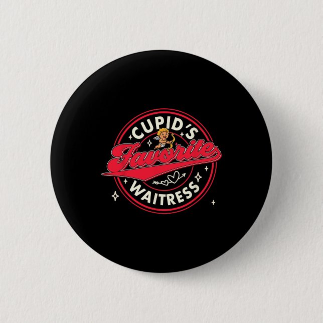 Valentinstag-Kellnerin Lustiger Cupids Lieblings-W Button (Vorderseite)