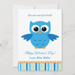 Valentinstag Kid Owl Blue Grußkarte Feiertagskarte