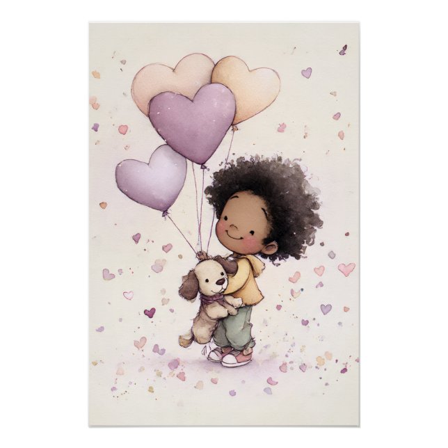 Valentinstag Kinderzimmer Kunst – Aquarell Poster (Vorderseite)