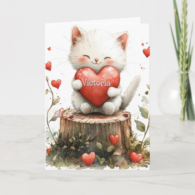 Valentinstag Kitten Red Hearts Karte (Vorderseite)