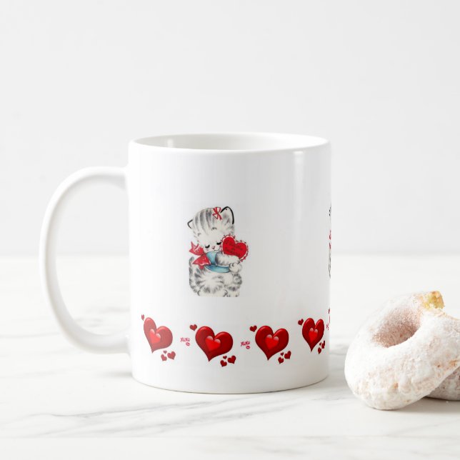 Valentinstag Kitten Tasse (Mit Donut)