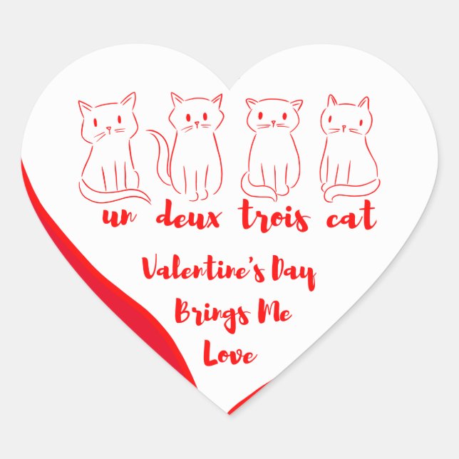 Valentinstag Kitten - Un Deux Trois Cat Herz-Aufkleber (Vorderseite)