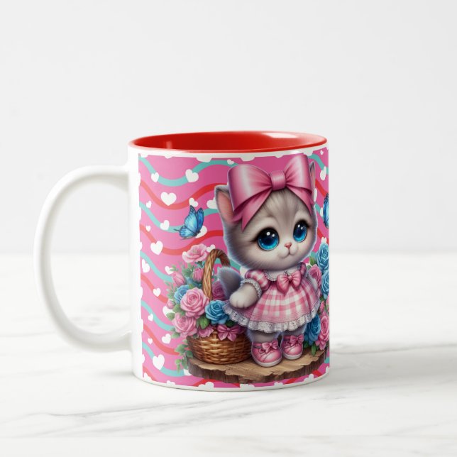 Valentinstag-Kitty  Zweifarbige Tasse (Links)
