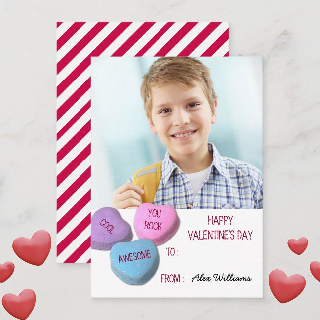 Valentinstag Klassenzimmer Boy Custom Foto Mitteilungskarte (Von Creator hochgeladen)