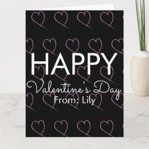 Valentinstag Kritzel-Herzen Rosa Schwarz    Karte