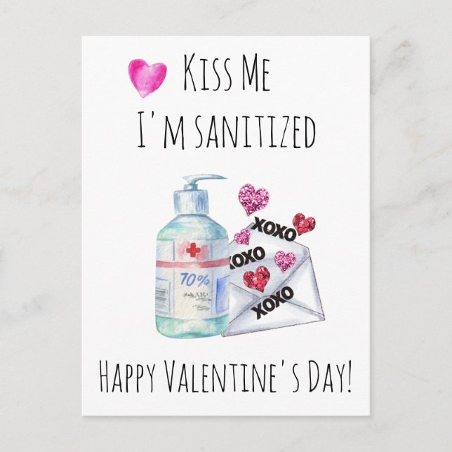 Valentinstag Kuss mich Ich bin "Sanitized Quaranti Postkarte (Vorderseite)