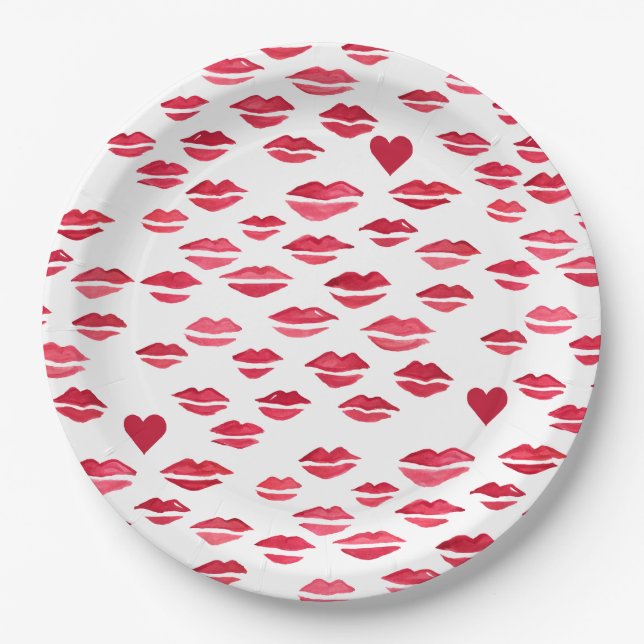 Valentinstag Küsse Lippen Herzen Muster Pappteller (Vorderseite)