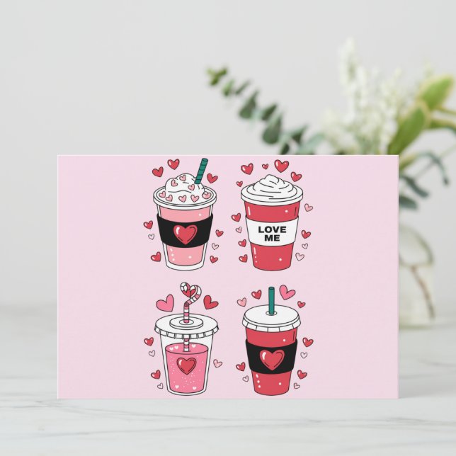 Valentinstag Latte Coffee Lover Dankeskarte (Stehend Vorderseite)