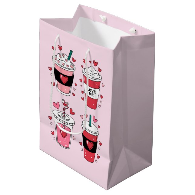 Valentinstag Latte Coffee Lover Mittlere Geschenktüte (Vorderseite Schrägansicht)