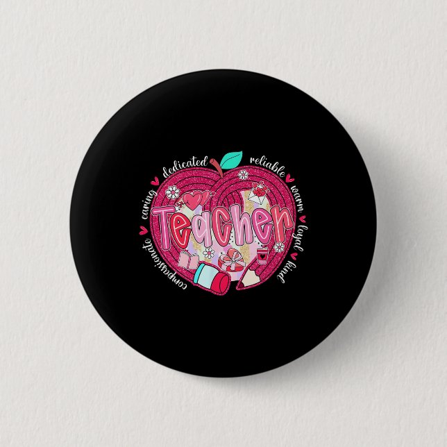Valentinstag-Lehrer-Herz-Bleistift-Kokette-Schleif Button (Vorderseite)