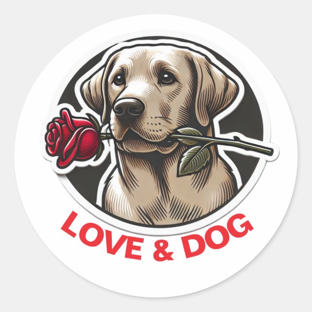 Valentinstag LIEBE & DOG personalisiert niedlich Runder Aufkleber (Vorderseite)