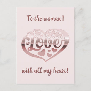 Valentinstag Liebe Herz Metallische Rose Rosa Postkarte