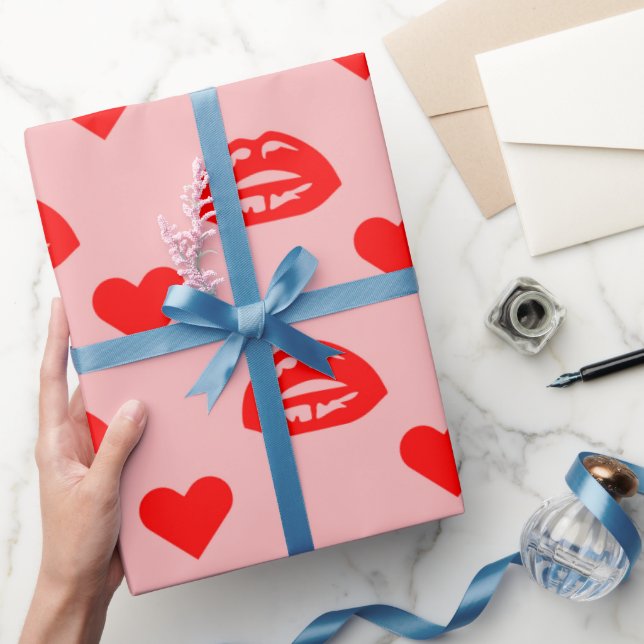 Valentinstag Liebe Herz und Lippen Geschenkpapier (Schenken)