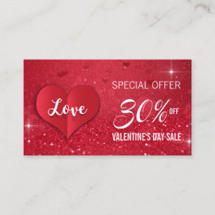 Valentinstag Liebe Herzerkrankungen Roter Glitzer Rabattkarte