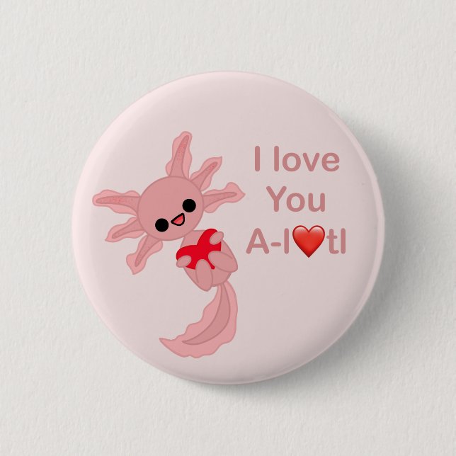 Valentinstag Liebe Herzstück Axolotl Button-On But Button (Vorderseite)