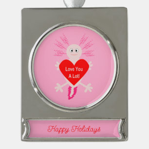 Valentinstag Liebe Herzstück Axolotl Custom Banner-Ornament Silber