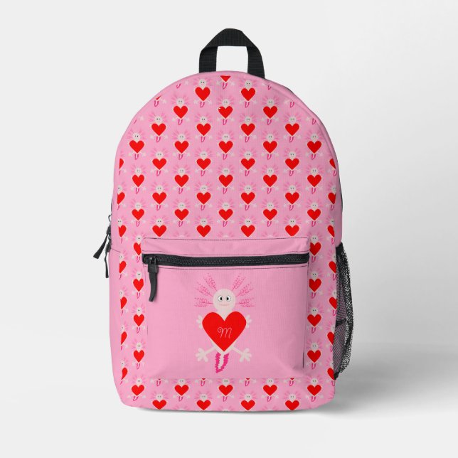 Valentinstag Liebe Herzstück Axolotl Mit Monogramm Bedruckter Rucksack (Vorderseite)