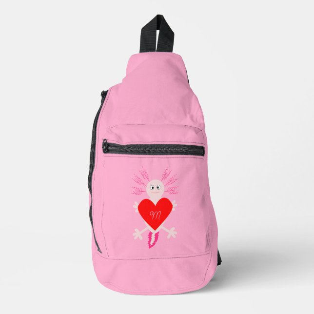 Valentinstag Liebe Herzstück Axolotl Mit Monogramm Crossbody Bag (Vorderseite)