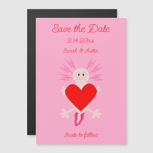 Valentinstag Liebe Herzstück Axolotl Save the Date Magneteinladung (Vorne/Hinten)