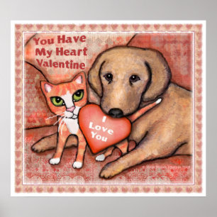 Valentinstag Liebe Hund und Katzenposter Poster