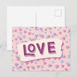 Valentinstag Liebe Rosa und Blaue Herzen Postkarte