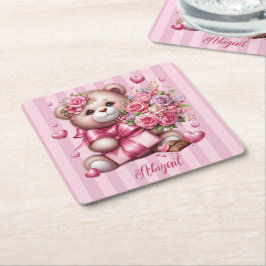 Valentinstag Liebe Rose Bär Rechteckiger Pappuntersetzer