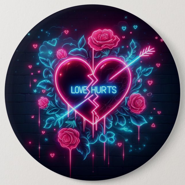 Valentinstag Liebe schmerzt Neon Heart Button (Vorderseite)
