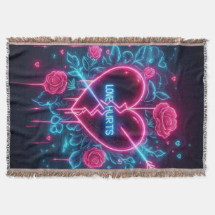 Valentinstag Liebe schmerzt Neon Heart Decke