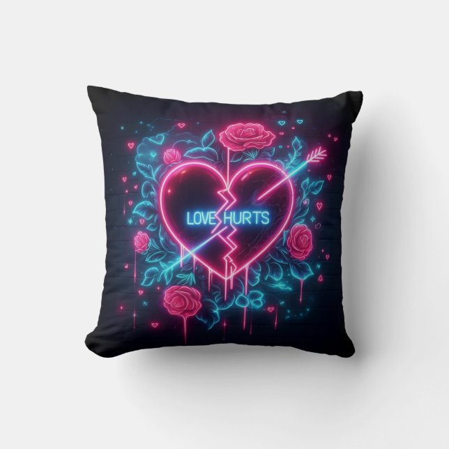 Valentinstag Liebe schmerzt Neon Heart Kissen (Vorderseite)