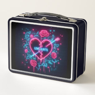 Valentinstag Liebe schmerzt Neon Heart Metall Brotdose
