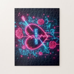 Valentinstag Liebe schmerzt Neon Heart Puzzle